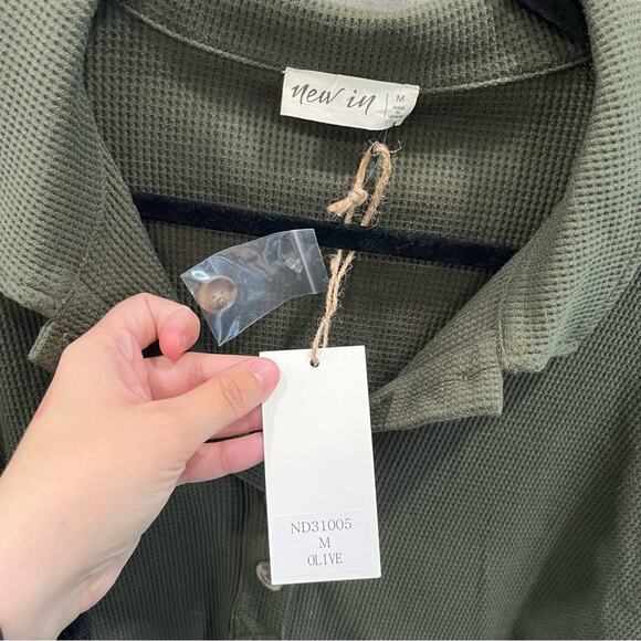 New! Boutique Olive Through Waffle Mini Dress Pockets Womens Medium - Picture 3 of 6